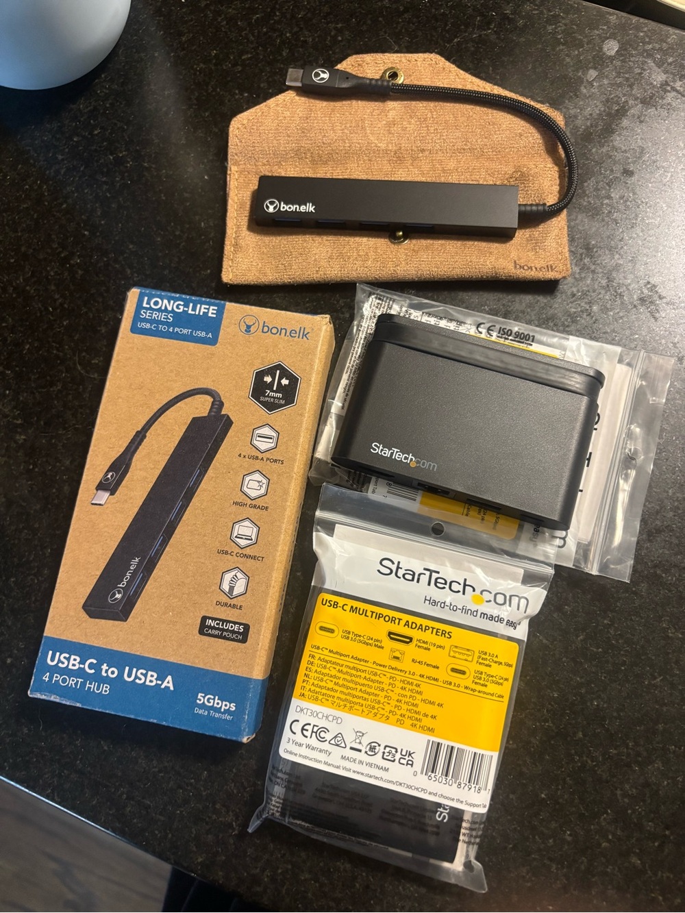 Black USB-C to USB-A 4-Port Hub